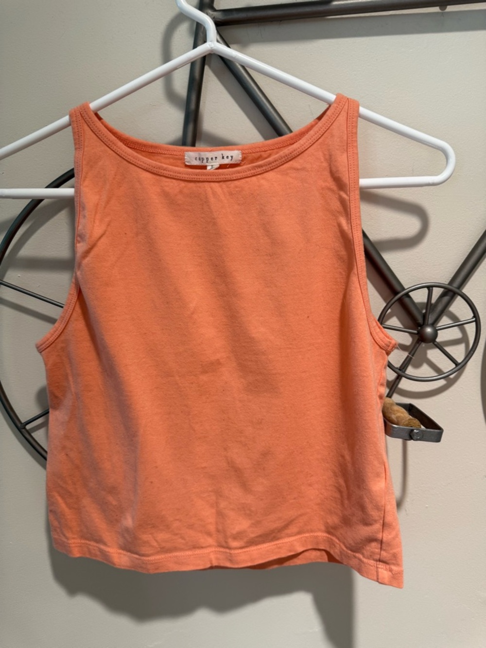 copper key Peach Sleeveless Crop Tank Top Size L Cotton Blend